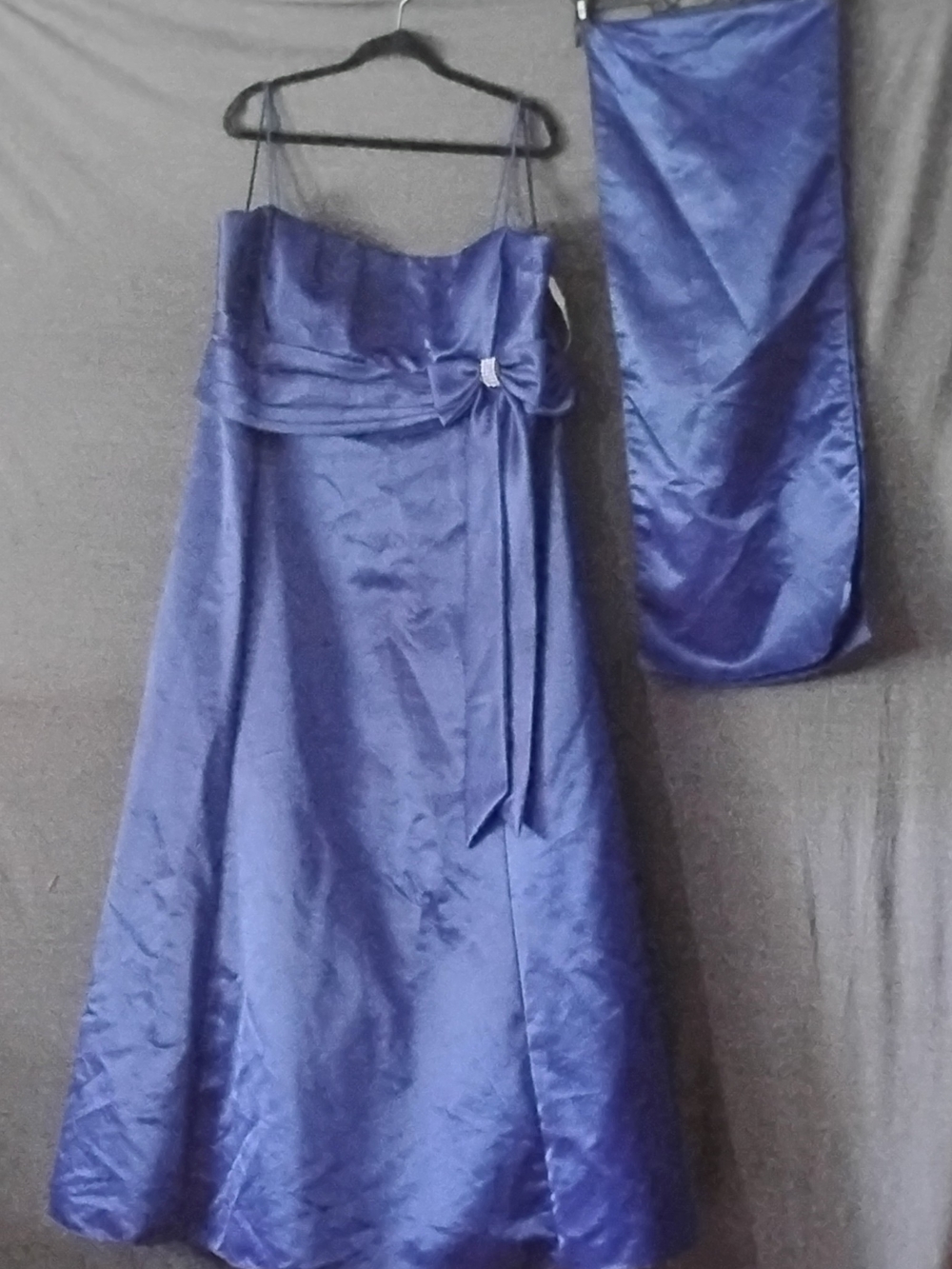 Royal Blue Satin Formal Gown with Sash